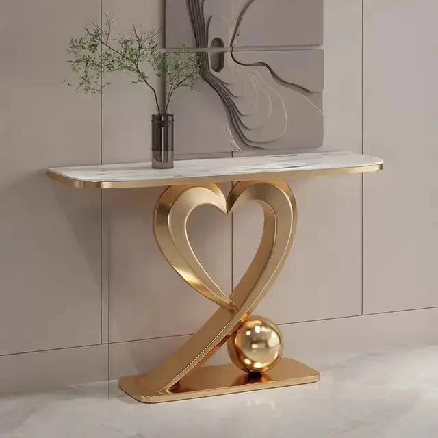 Fresca Stunning Stainless Steel Console Table with Heart-Shaped Base - Image 1