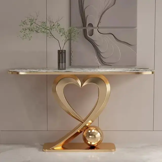 Fresca Stunning Stainless Steel Console Table with Heart-Shaped Base - Image 4