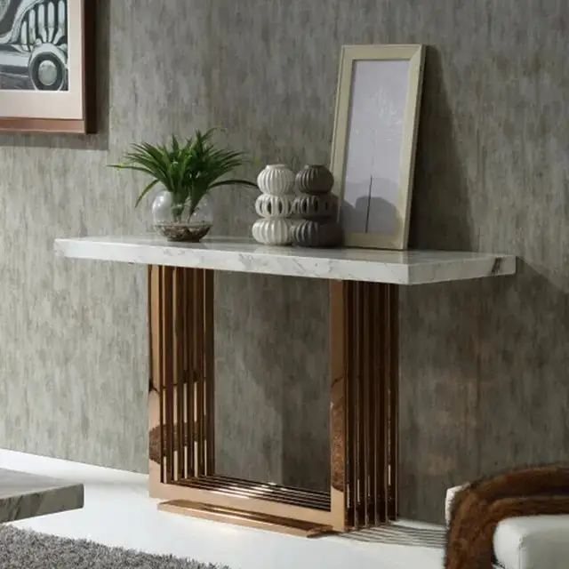 1000112671.jpg Othello Stainless Steel Console Table with Marble Top: Elegance Redefined - Image 1