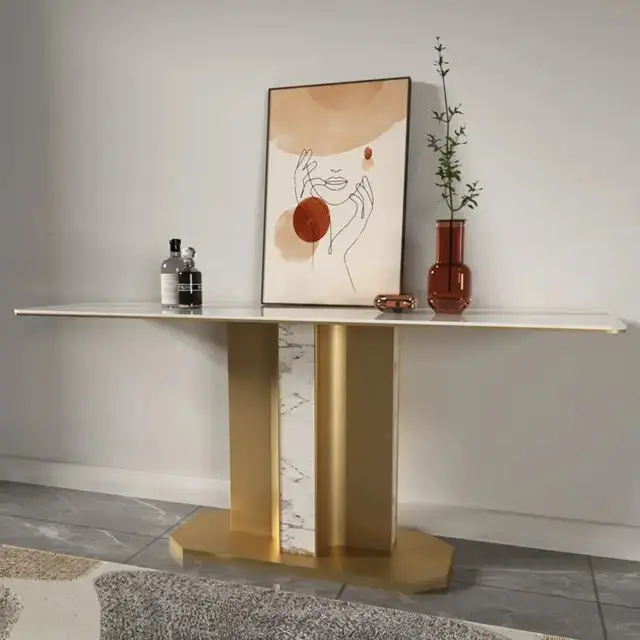 Sodexo Console Table Modern Maximalist Design Gold Finish Marble Top Console Table - Image 5
