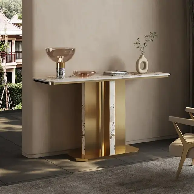 Sodexo Console Table Modern Maximalist Design Gold Finish Marble Top Console Table - Image 3