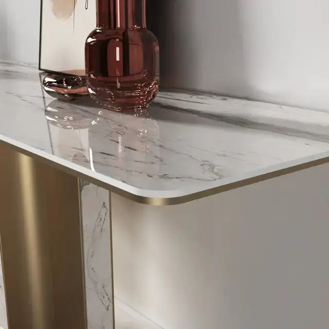 Sodexo Console Table Modern Maximalist Design Gold Finish Marble Top Console Table - Image 4