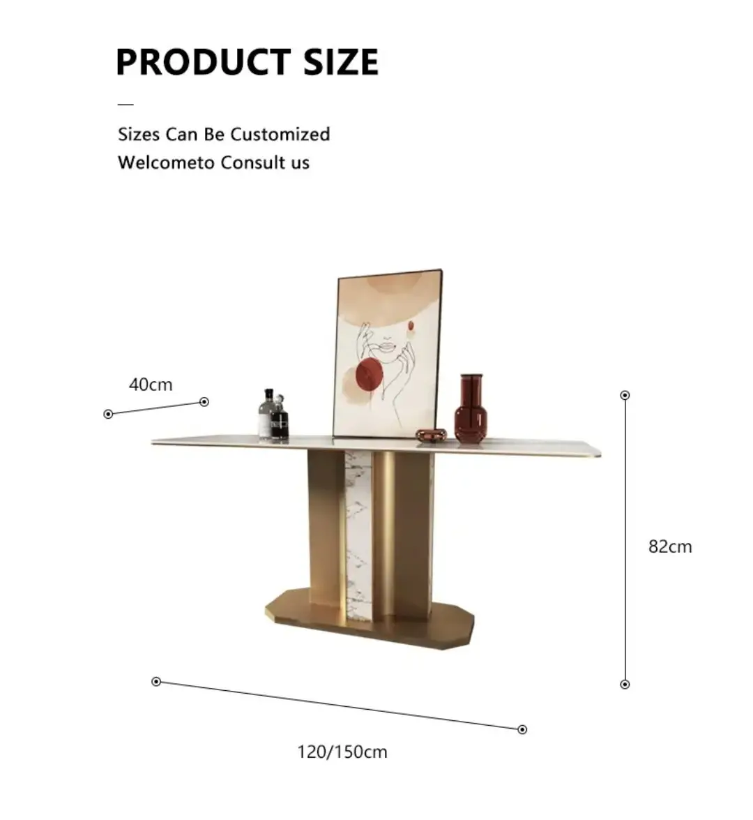 Sodexo Console Table Modern Maximalist Design Gold Finish Marble Top Console Table - Image 7