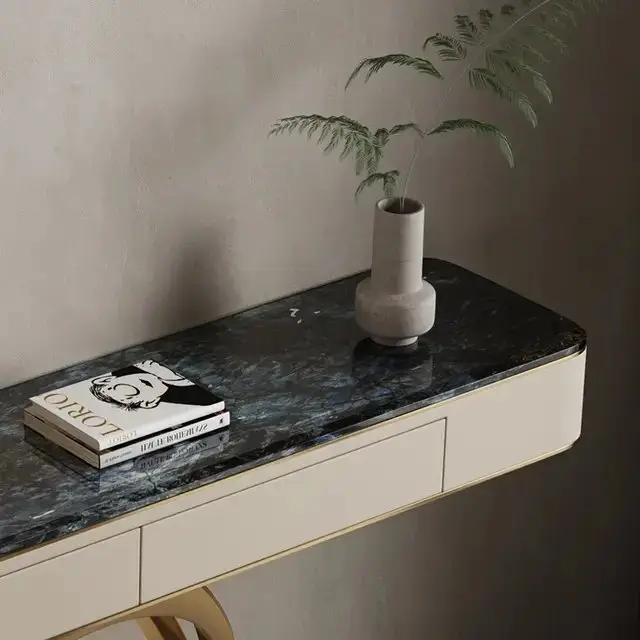 Beige and Gold Marble Console Table with French Designer Look - Image 6