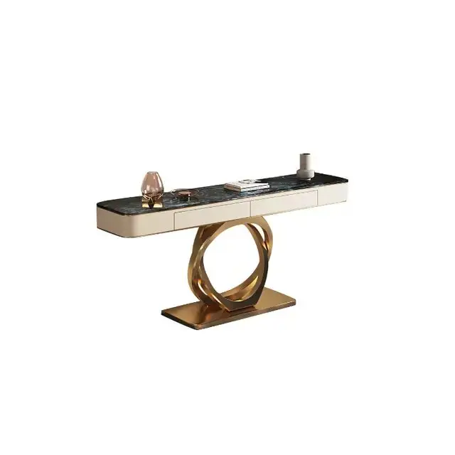 Beige and Gold Marble Console Table with French Designer Look - Image 2