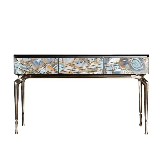 Luxury french classic style Living room console table Marble Metal base entry table - Image 5