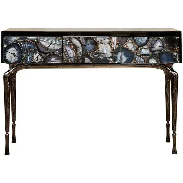 Luxury french classic style Living room console table Marble Metal base entry table - Image 6