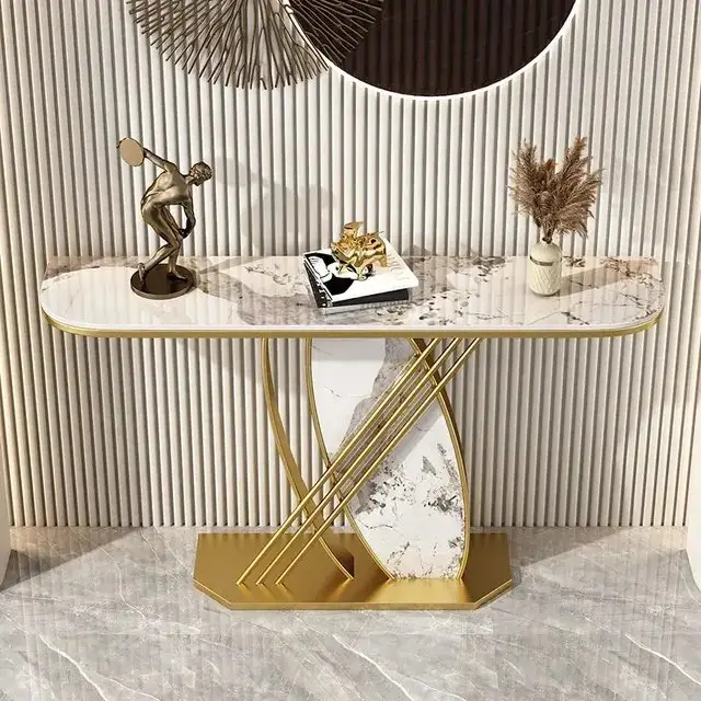 Oval Modern Design Console Table - Luxury Marble Top & Stainless Steel Frame - Image 4