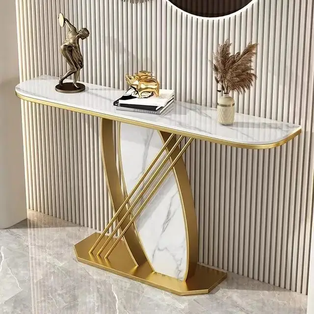 Oval Modern Design Console Table - Luxury Marble Top & Stainless Steel Frame - Image 6