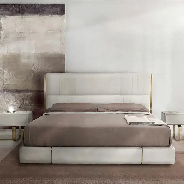 B-Bollant Beige Contemporary Minimalist style Velvet Upholstered King Size Bed - Image 1