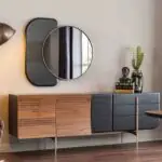 Evan Bar Unit Sheesham wood matte finish sideboard cabinet with Stainless Steel Base