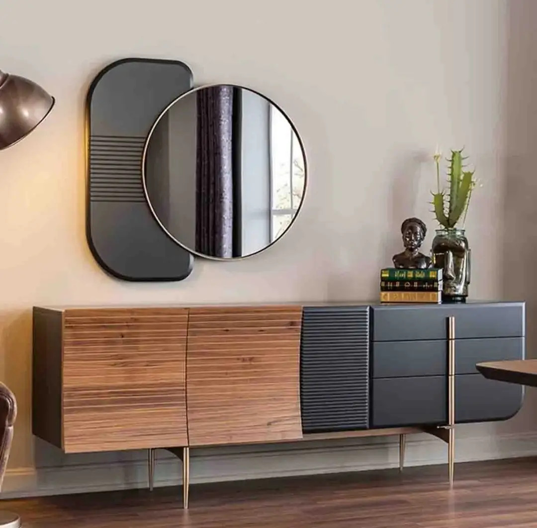 1000124419.jpg Evan Bar Unit Sheesham wood matte finish sideboard cabinet with Stainless Steel Base - Image 1