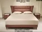 Inferno Brown Contemporary Minimalist style Velvet Upholstered King Size Bed with bedside tables