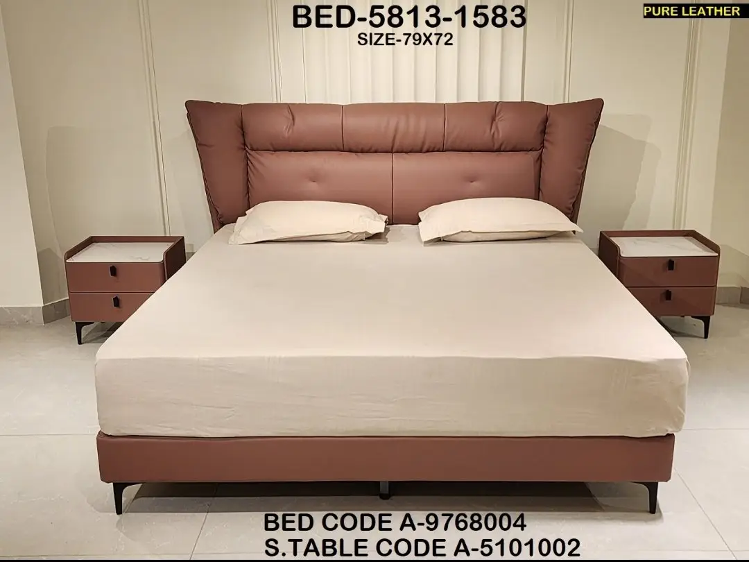 1000124432.jpg Inferno Brown Contemporary Minimalist style Velvet Upholstered King Size Bed with bedside tables - Image 1