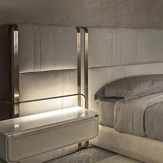 B-Bollant Beige Contemporary Minimalist style Velvet Upholstered King Size Bed Option 2 - Image 2