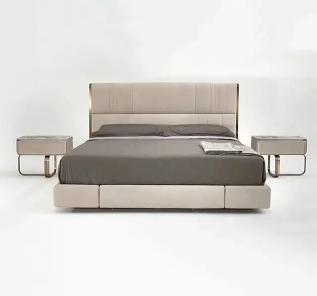 B-Bollant Beige Contemporary Minimalist style Velvet Upholstered King Size Bed - Image 2