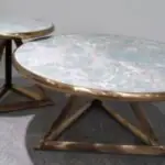 Pair of 2 Coffee Table Stainless Steel Golden Leg +Faux Marble Table Top