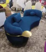 Lobby Hotel Curve Scandinavian Sofa Curved Minimalistic Couch With Steel Armrest in Gold PVD Finish - Image 7
