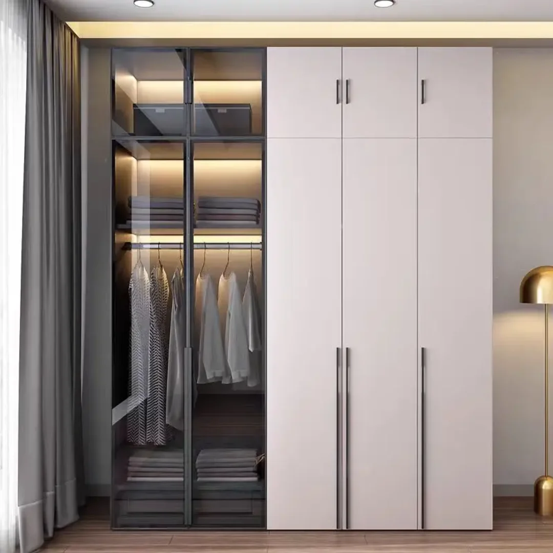 DeckUp Plus 4 Door Wardrobe with Drawer and 1 Hanging Space (Grey)4 Door, With Drawer, Without Mirror, 1 Hanging Area, Grey Customizable Wardrobe Stainless Steel Handles High Gloss Shutters and fittings - Image 3