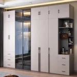 DeckUp Plus 4 Door Wardrobe with Drawer and 1 Hanging Space (Grey)4 Door, With Drawer, Without Mirror, 1 Hanging Area, Grey Customizable Wardrobe Stainless Steel Handles High Gloss Shutters and fittings - Image 2