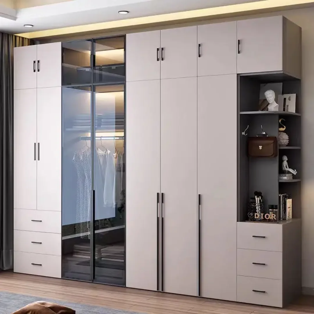 DeckUp Plus 4 Door Wardrobe with Drawer and 1 Hanging Space (Grey)4 Door, With Drawer, Without Mirror, 1 Hanging Area, Grey Customizable Wardrobe Stainless Steel Handles High Gloss Shutters and fittings - Image 2