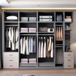 DeckUp Plus 4 Door Wardrobe with Drawer and 1 Hanging Space (Grey)4 Door, With Drawer, Without Mirror, 1 Hanging Area, Grey Customizable Wardrobe Stainless Steel Handles High Gloss Shutters and fittings - Image 6