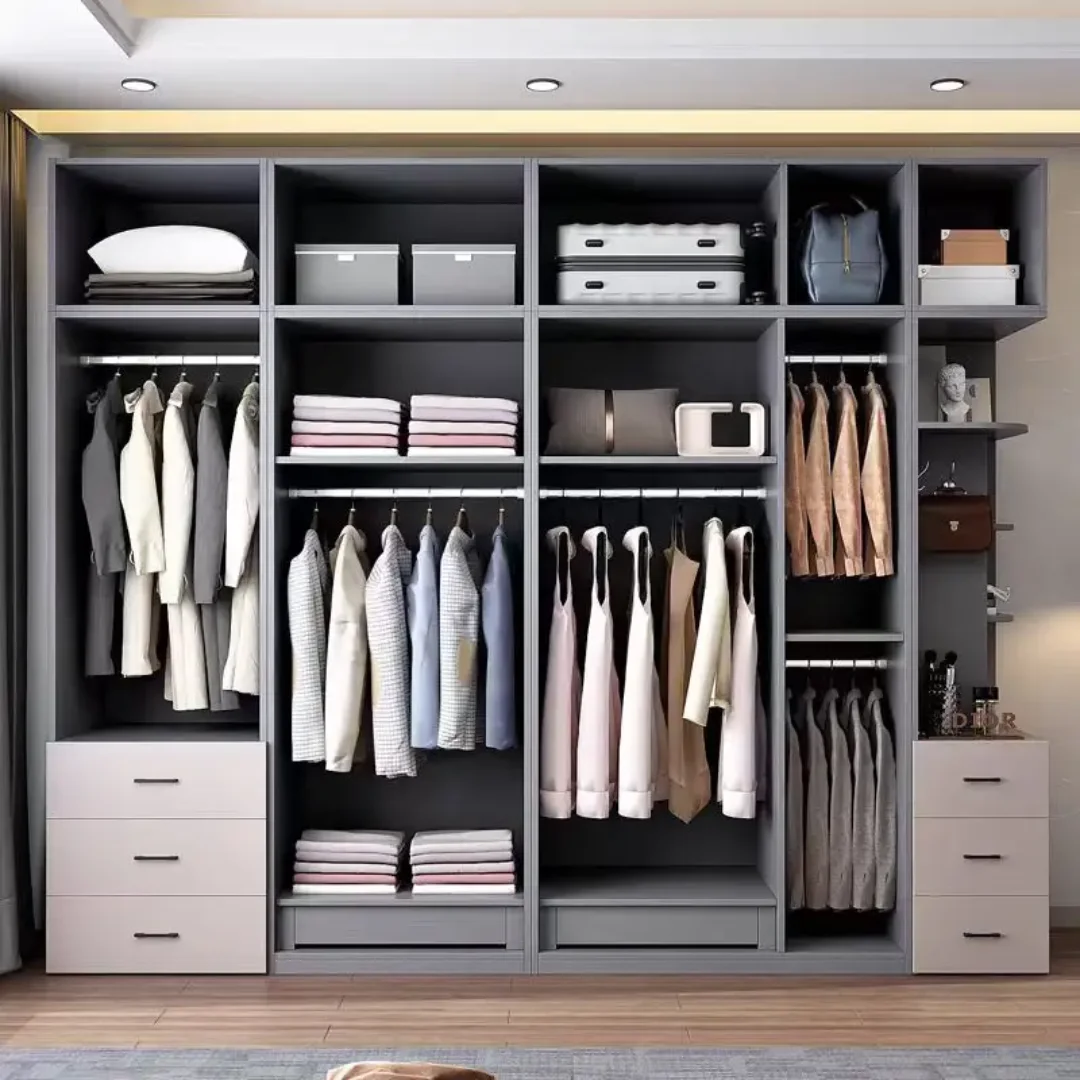 DeckUp Plus 4 Door Wardrobe with Drawer and 1 Hanging Space (Grey)4 Door, With Drawer, Without Mirror, 1 Hanging Area, Grey Customizable Wardrobe Stainless Steel Handles High Gloss Shutters and fittings - Image 6