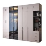 DeckUp Plus 4 Door Wardrobe with Drawer and 1 Hanging Space (Grey)4 Door, With Drawer, Without Mirror, 1 Hanging Area, Grey Customizable Wardrobe Stainless Steel Handles High Gloss Shutters and fittings - Image 5