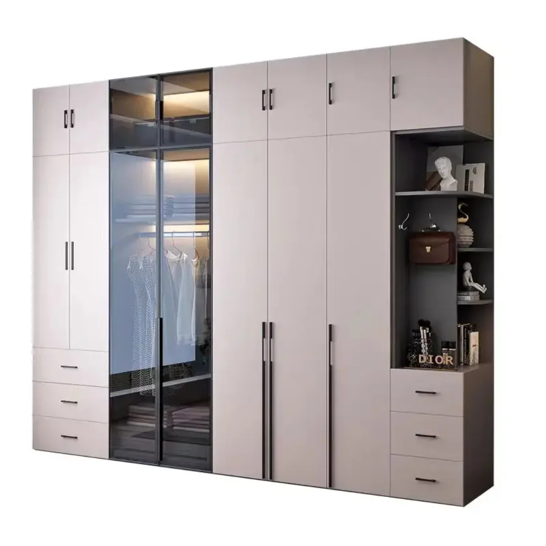 DeckUp Plus 4 Door Wardrobe with Drawer and 1 Hanging Space (Grey)4 Door, With Drawer, Without Mirror, 1 Hanging Area, Grey Customizable Wardrobe Stainless Steel Handles High Gloss Shutters and fittings - Image 5