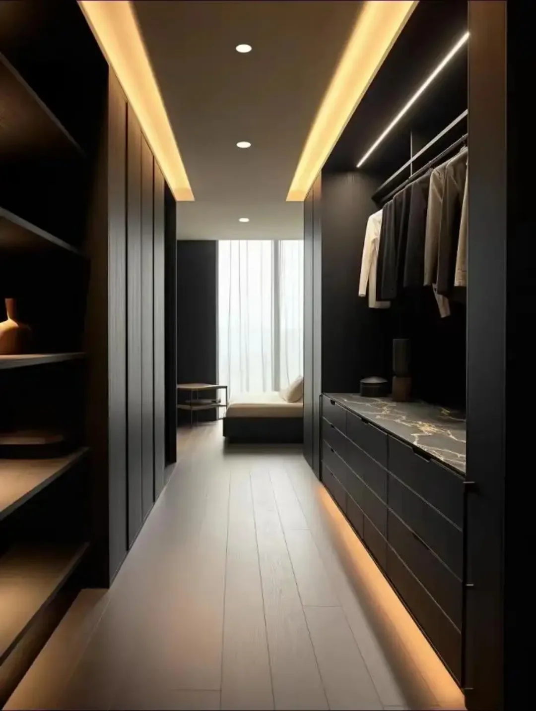 Storack Plasma 4 Door walk-in closet Wardrobe with Drawer and 1 Hanging Space (Grey)4 Door, With Drawer, Without Mirror, 1 Hanging Area, Grey Customizable Wardrobe Stainless Steel Handles High Gloss Shutters and fittings - Image 5