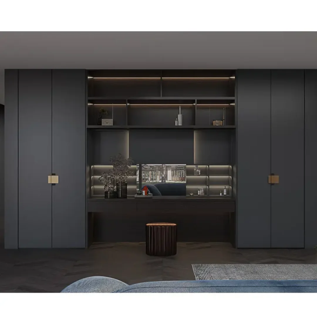 Storack Plasma 4 Door walk-in closet Wardrobe with Drawer and 1 Hanging Space (Grey)4 Door, With Drawer, Without Mirror, 1 Hanging Area, Grey Customizable Wardrobe Stainless Steel Handles High Gloss Shutters and fittings - Image 2