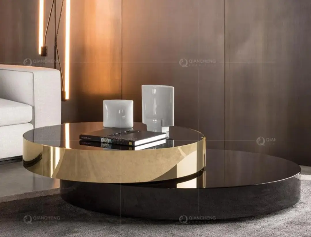 2025/05/1000152602.jpg Crosby Luxxe Round Stacked Coffee Table Set (2-in-1) – Stainless Steel & Glass Elegance - Image 1