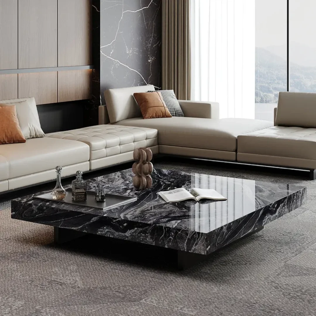 Nesting Coffee Table with Italian Veneer and Glass Top Side Table - Image 1