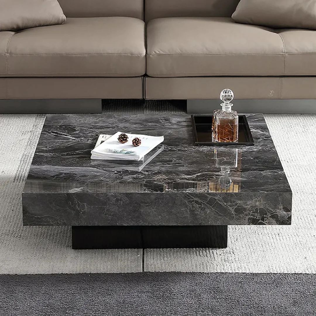 Square Center Table Simple Living Room black stainless steel With Faux Marble Top Table - Image 4