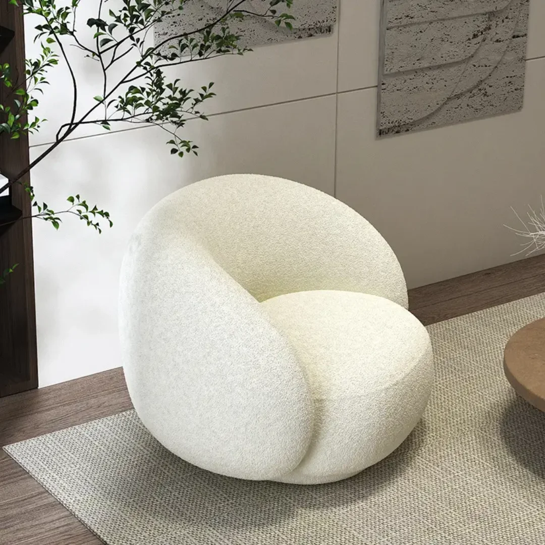 Custom Made Modern Design White Boucle Fabric Sofa Chair - Image 5