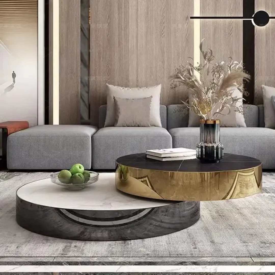 Crosby Luxxe Round Stacked Coffee Table Set (2-in-1) – Stainless Steel & Glass Elegance - Image 9