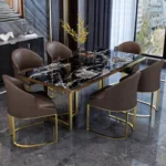 Rolex Dining Table Stainless Steel Golden Leg + Natural Marble Top Table (white) - Image 6