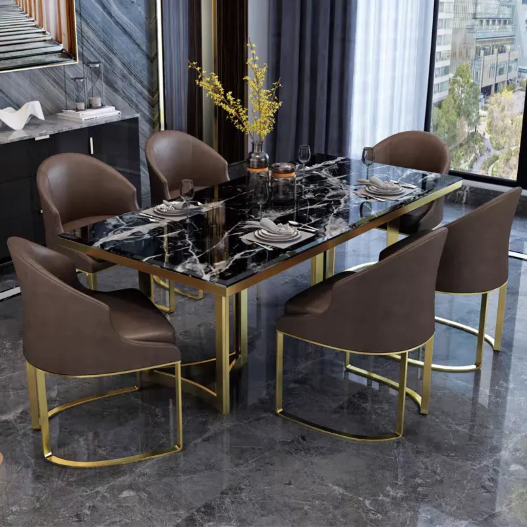Rolex Dining Table Stainless Steel Golden Leg + Natural Marble Top Table (white) - Image 6