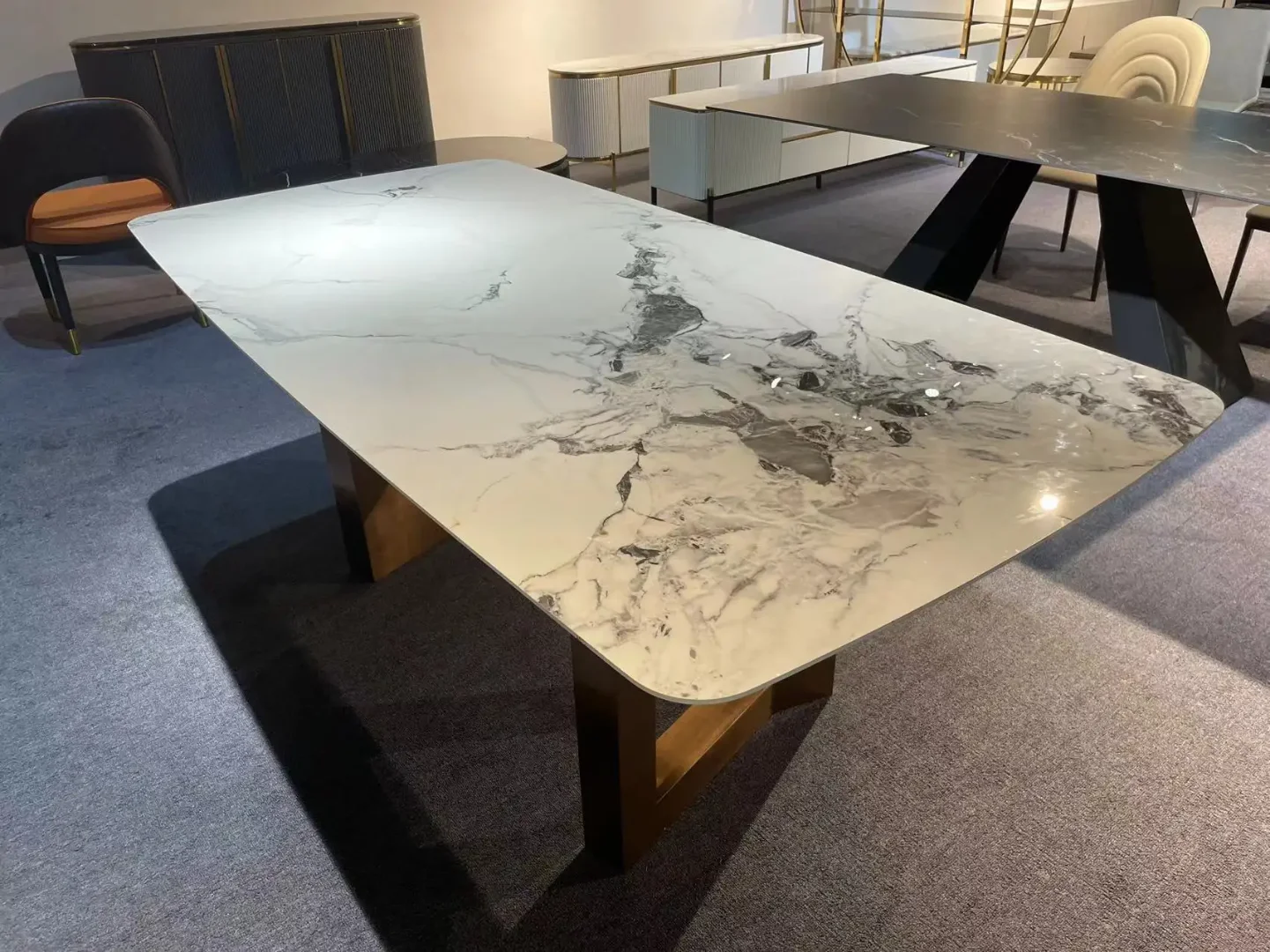Gather 8-Seater Luxury Marble Dining Table – 220x112x76 cm | Stainless Steel Base | Premium Modern Design (8-seater) - Image 3