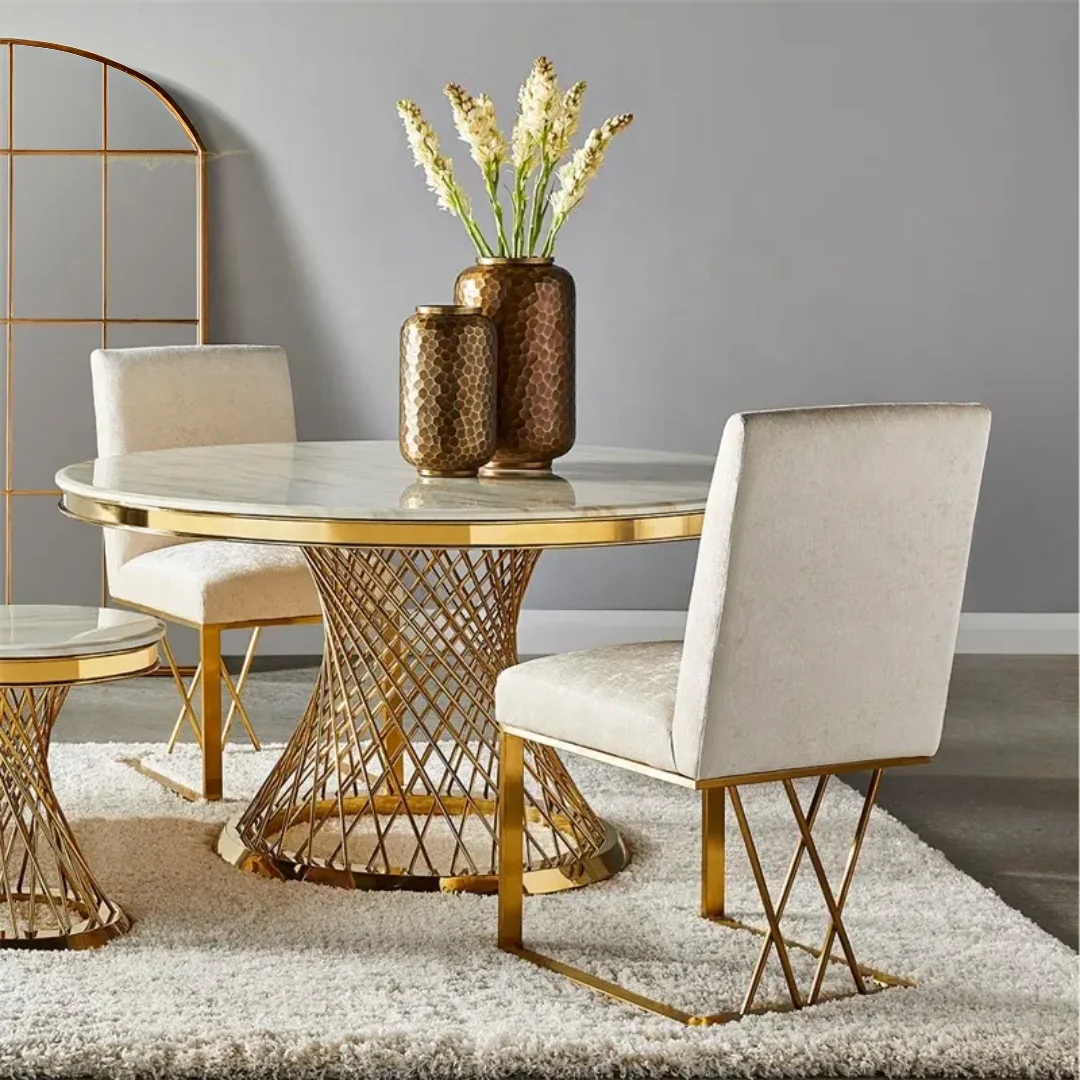 2025/05/1000154496.png Round Dining Table Maximalist Living Room White Steel With Faux Marble Table Top | Dining Table - Image 1