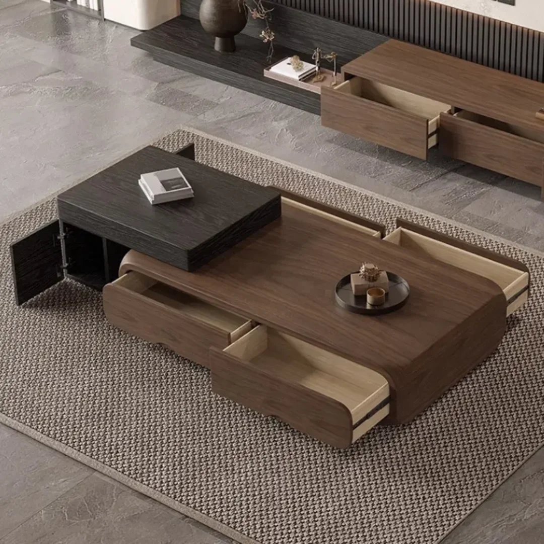 Astra Mid-Century Walnut wooden Coffee Table with Large Storage Drawer - Image 6