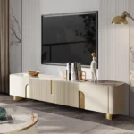 Rio TV Unit White Cabinet Gold Leg and Faux Marble Top