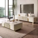 Rio TV Unit White Cabinet Gold Leg and Faux Marble Top - Image 5