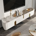Rio TV Unit White Cabinet Gold Leg and Faux Marble Top - Image 2