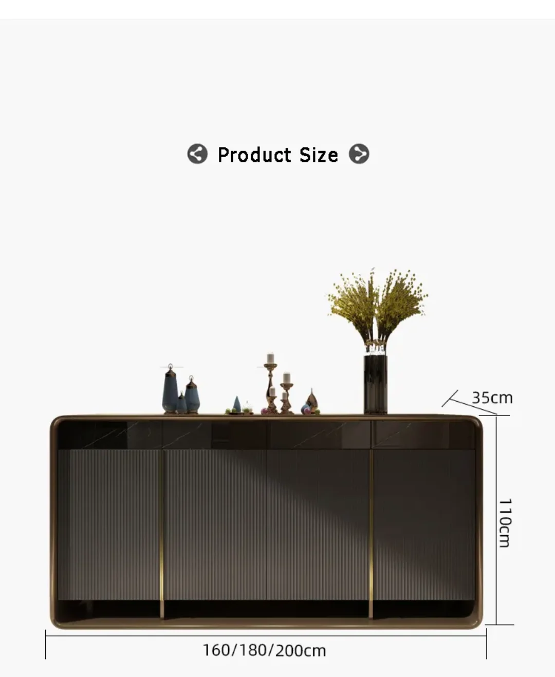 Brown Gold Marble Console Table Narrow Rectangular Entryway Table 4 door cabinets - Image 5