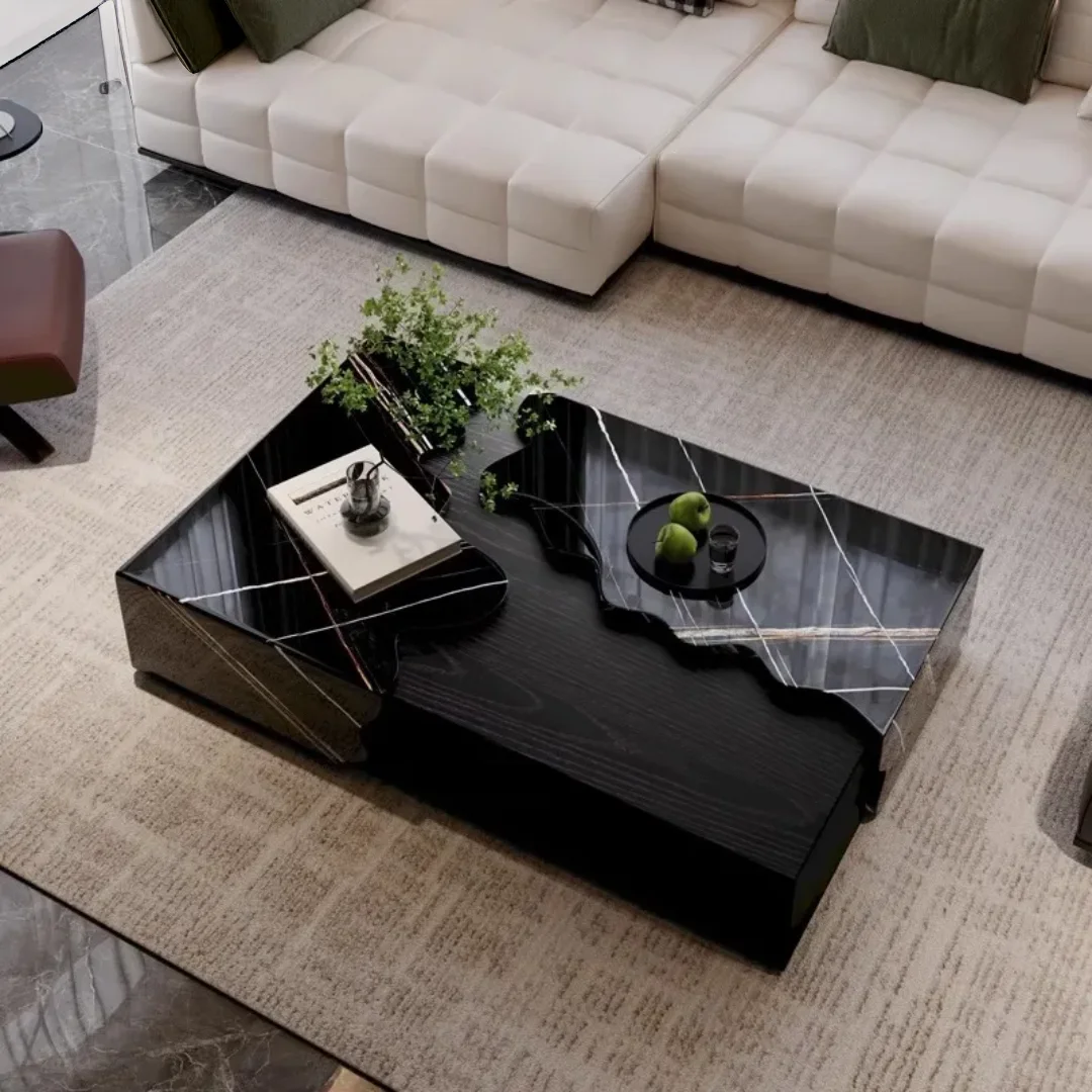 Iota Modern Rectangular Coffee Table | White & Black Marble Finish - Image 5