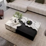 Iota Modern Rectangular Coffee Table | White & Black Marble Finish - Image 2