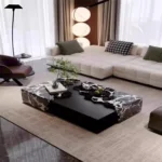 Iota Modern Rectangular Coffee Table | White & Black Marble Finish - Image 4