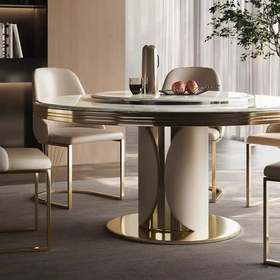 Natelier 6-Seater Circular Marble Dining Table | White Natural Stone | Premium Villa Collection - Image 3