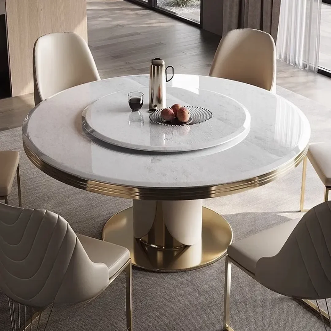 Natelier 6-Seater Circular Marble Dining Table | White Natural Stone | Premium Villa Collection - Image 5